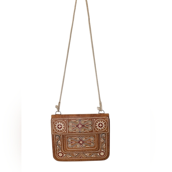 Handmade Handbags - Vintage Leather Handmade Embroidered Shoulder Bag